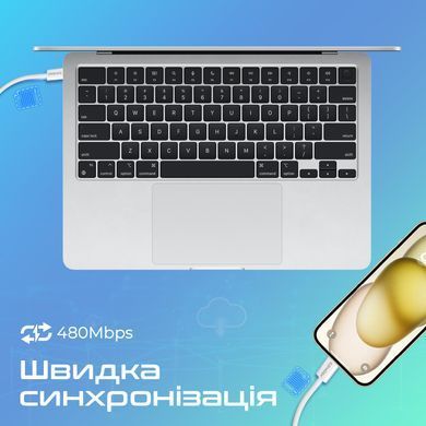 Кабель Promate USB Type-C - USB Type-C (M/M), 3A, 60W, 2 м, White (ecoline-cc200.white) [604376]