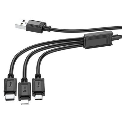 Кабель HOCO X74 USB to iP+Type-C+Micro 2A, 1m, PVC, PVC connectors, Black (6931474767363) [804406]