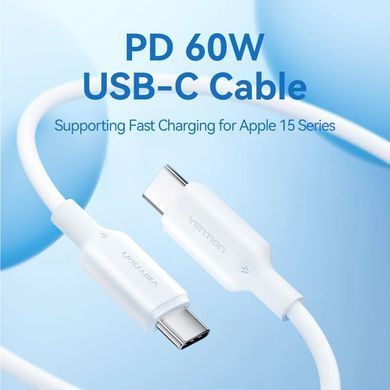 Кабель USB 2.0 Type-C M-M, 1.0 м 60W White Nickel-Plated Vention (TRCWF) [404579]