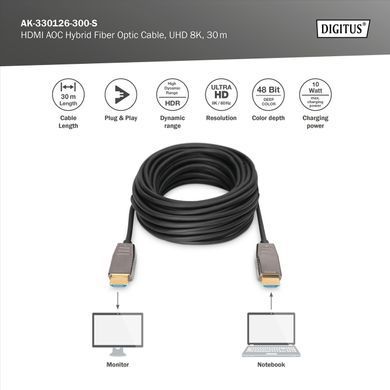 Кабель DIGITUS HDMI UHD 8K, AOC hybrid-fiber, type A M/M, 30м, чорний (AK-330126-300-S) [113781]