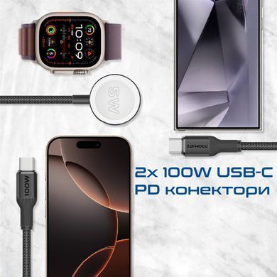 Кабель Promate USB Type-C - 2хUSB Type-C 100W Apple Watch Charger 5W (M/M), 5A, 1.4 м, Black (fusion-ccw.black) [604427]