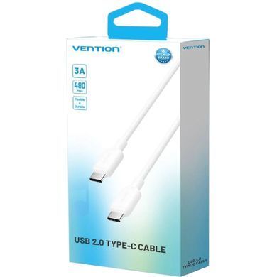 Кабель USB 2.0 Type-C M-M, 1.0 м 60W White Nickel-Plated Vention (TRCWF) [404579]
