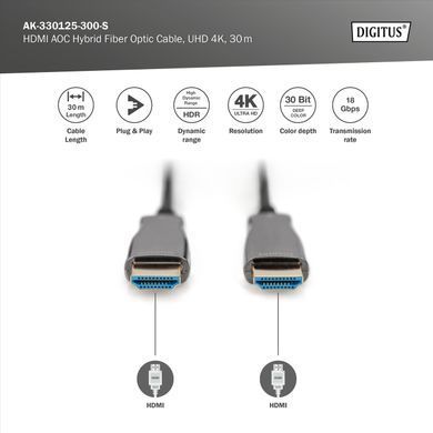 Кабель DIGITUS HDMI UHD 4K, AOC hybrid-fiber, type A M/M, 30м, чорний (AK-330125-300-S) [114050]