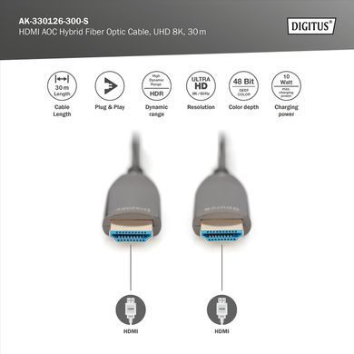 Кабель DIGITUS HDMI UHD 8K, AOC hybrid-fiber, type A M/M, 30м, чорний (AK-330126-300-S) [113781]