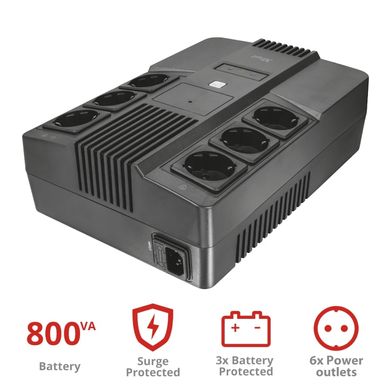 Trust Джерело безперебійного живлення Maxxon 800VA UPS with 6 standard wall power outlets BLACK (23326_TRUST)