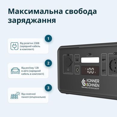 Портативна електростанція Konner&Sohnen KS 500PS, 500Вт, 448Вт&middot;год, LifePo4, 230В, Bluetooth, 4.9кг (KS500PS) [112562]