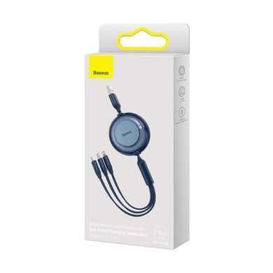 Кабель Baseus Bright Mirror 2 Series Retractable 3-in-1 Fast Charging Data Cable USB to M+L+C 3.5A 1.1m Blue (CAMJ010003) [802615]