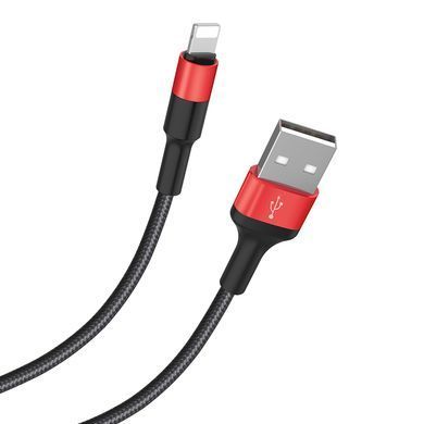 Кабель HOCO X26 USB to iP 2A, 18W 1m, nylon, aluminum connectors, Black+Red (6957531080190) [802333]