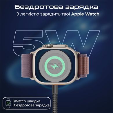Кабель Promate USB Type-C - 2хUSB Type-C 100W Apple Watch Charger 5W (M/M), 5A, 1.4 м, Black (fusion-ccw.black) [604427]