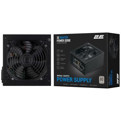Блок живлення 2E Master Power (650W), >80%, 80+ White, 120мм, 1xMB 24pin(20+4), 1xCPU 8pin(4+4), 3xMolex, 5xSATA, 2xPCIe 8pin(6+2) (2E-MP650-120APFC) [109513]