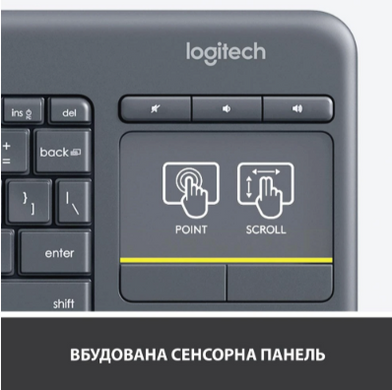 Клавіатура Logitech Wireless Touch K400 Plus, US, Black (920-007145) [200699]