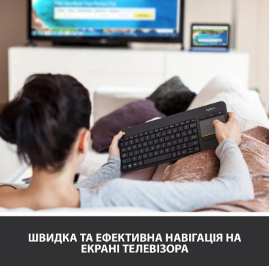 Клавіатура Logitech Wireless Touch K400 Plus, US, Black (920-007145) [200699]