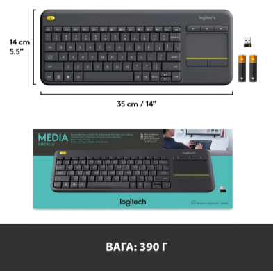Клавіатура Logitech Wireless Touch K400 Plus, US, Black (920-007145) [200699]