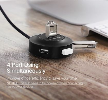 Хаб USB 2.0 -> 4xUSB 2.0 1м passive, Black CR106 Ugreen (20277) [404067]