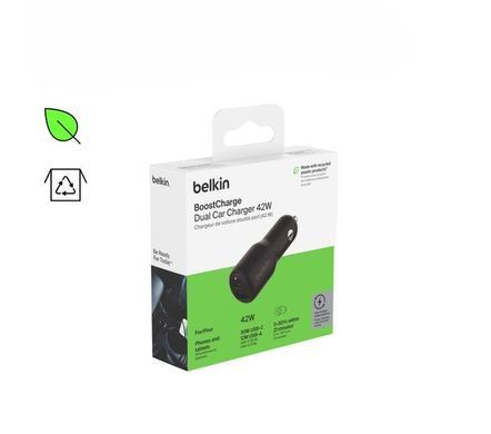 Зарядний пристрій автомобільний Belkin 42Вт USB-A/USB-C PD PPS, чорний (CCB005BTBK) [18652]