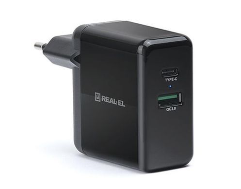 Мережевий зарядний пристрій REAL-EL CH-350 QC3.0 (2USB, 3A) Black (EL123160017) [603162]