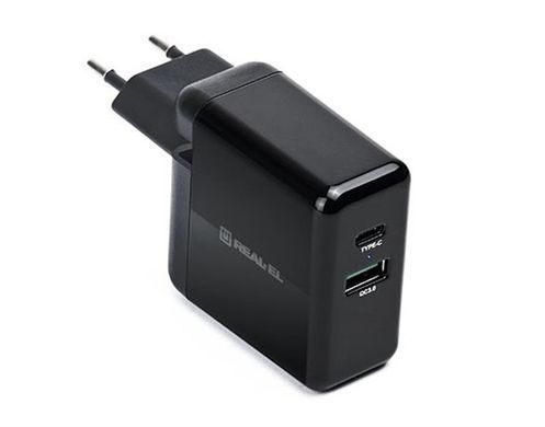 Мережевий зарядний пристрій REAL-EL CH-350 QC3.0 (2USB, 3A) Black (EL123160017) [603162]