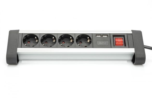 Блок розеток DIGITUS Office, 4xSchuko 16A, 2xUSB 2A, вимикач, 1.5м, вилка Schuko (DA-70614) [113219]