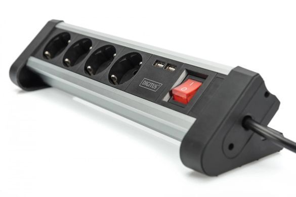 Блок розеток DIGITUS Office, 4xSchuko 16A, 2xUSB 2A, вимикач, 1.5м, вилка Schuko (DA-70614) [113219]