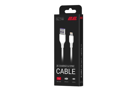 Кабель USB-A > Lightning заряджання/синхронізації 2E 1м, Glow, білий (2E-CCAL-WH) [111734]