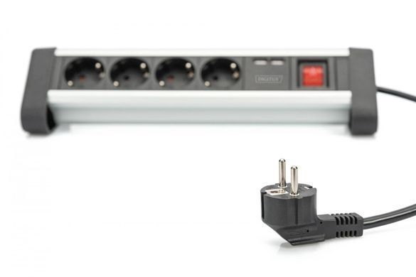 Блок розеток DIGITUS Office, 4xSchuko 16A, 2xUSB 2A, вимикач, 1.5м, вилка Schuko (DA-70614) [113219]