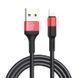 Кабель HOCO X26 USB to iP 2A, 18W 1m, nylon, aluminum connectors, Black+Red (6957531080190) [802333], фото 1