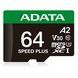 Карта пам'яті microSDXC (UHS-1 U3) A-DATA SPEED PLUS 64Gb Class 10 V30 A2 (R-160Mb/s W140Mb/s) (adapter SD) (UD64GUI3V30A2SP-RA1) [806443], фото 3