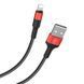 Кабель HOCO X26 USB to iP 2A, 18W 1m, nylon, aluminum connectors, Black+Red (6957531080190) [802333], фото 3