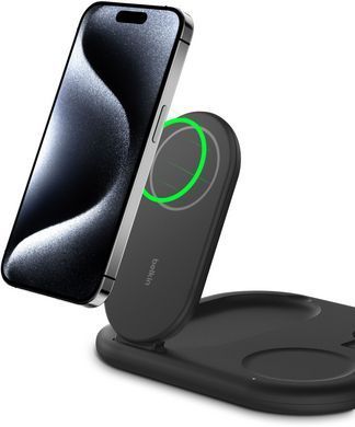 Зарядний пристрій бездротовий Belkin 3в1 Magnetic Foldable iPhone/Watch/AirPods, Qi2 15Вт, чорний (WIZ029VFBK) [108403]
