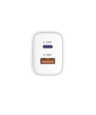 Мережевий зарядний пристрій Sigma mobile X-power 33W GaN, PD, QC (1xUSB-C + 1xUSB-A) White (PS33-01) [619656]
