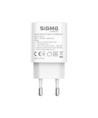 Мережевий зарядний пристрій Sigma mobile X-power 33W GaN, PD, QC (1xUSB-C + 1xUSB-A) White (PS33-01) [619656]