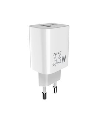 Мережевий зарядний пристрій Sigma mobile X-power 33W GaN, PD, QC (1xUSB-C + 1xUSB-A) White (PS33-01) [619656]
