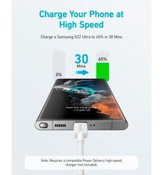 Кабель Anker 322 USB-A - USB-C, 1.8м, White (A81H6H21) [616975]