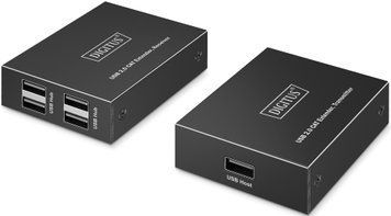Подовжувач DIGITUS USB 2.0, для використання з кабелем Cat6, до 150 м, 4 х USB-A, чорний (DA-73120) [110792]