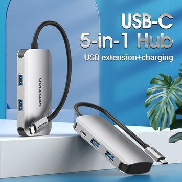 Хаб USB 3.1 Type-C -> 4хUSB 3.0/ Type-C PD 100W 5-in-1 Vention (TNBHB) [405758]