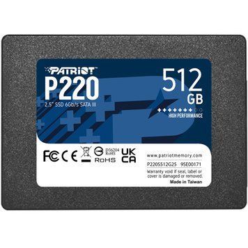Накопичувач SSD 512GB Patriot P220 2.5" SATAIII TLC (P220S512G25) [608103]