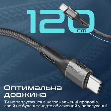 Кабель Promate USB Type-C - USB Type-C (M/M), 3A, 60W, 1.2 м, Black (fletchlink-cc.black) [604377]