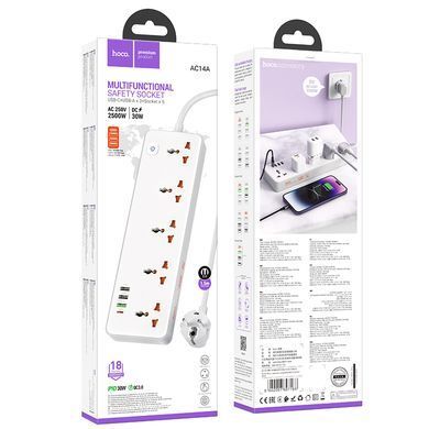 Мережевий подовжувач HOCO AC14A Rico 5-position socket(PD30W/1C3A) White (6942007607186) [802776]
