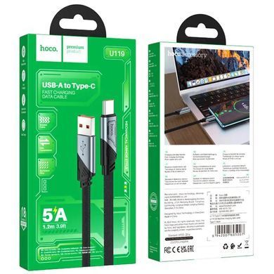 Кабель HOCO U119 USB to Type-C 5A, 1.2m, nylon, aluminum connectors, Black (6942007605007) [803255]