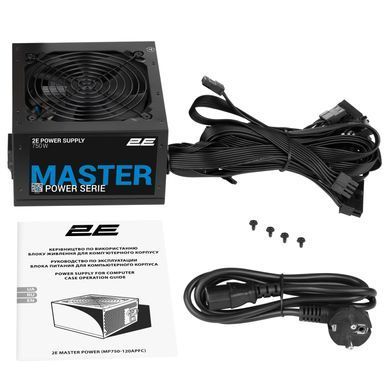 Блок живлення 2E Master Power (750W), >80%, 80+ White, 120мм, 1xMB 24pin(20+4), 1xCPU 8pin(4+4), 3xMolex, 5xSATA, 4xPCIe 8pin(6+2) (2E-MP750-120APFC) [109514]