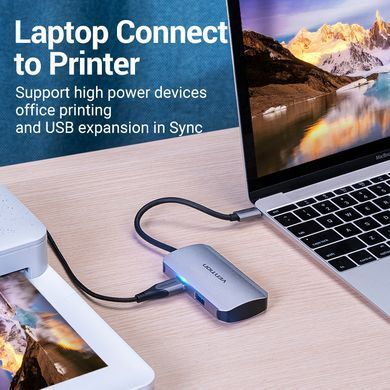 Хаб USB 3.1 Type-C -> 4хUSB 3.0/ Type-C PD 100W 5-in-1 Vention (TNBHB) [405758]