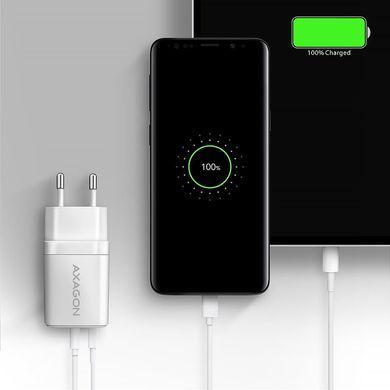 Мережевий зарядний пристрій AXAGON, QC3.0,4.0/AFC/FCP/PPS/Apple + PD type-C, 30W, Білий (ACU-PQ30W) [502999]