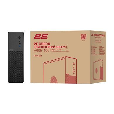 Корпус 2E Credo Slim V90B-400 з БЖ 2E TFX400, 1xUSB3.0, 1х USB 2.0, 1xUSB Type-C, 2x90мм, VGA 220мм, mATX, чорний (2E-V90B-400) [111683]