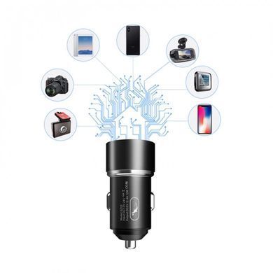 Автомобільний зарядний пристрій SkyDolphin SZ02T Aluminium (2USB, 2.4A) Black + кабель Type-C (AZP-000072) [603118]