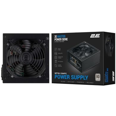 Блок живлення 2E Master Power (750W), >80%, 80+ White, 120мм, 1xMB 24pin(20+4), 1xCPU 8pin(4+4), 3xMolex, 5xSATA, 4xPCIe 8pin(6+2) (2E-MP750-120APFC) [109514]