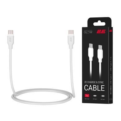 Кабель USB-C > USB-C заряджання/синхронізації 2E 1м, 60Вт Type-C, Glow, білий (2E-CCCC-WH) [111735]