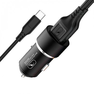 Автомобільний зарядний пристрій SkyDolphin SZ02T Aluminium (2USB, 2.4A) Black + кабель Type-C (AZP-000072) [603118]