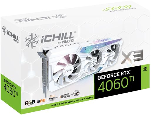 Відеокарта INNO3D GeForce RTX 4060 Ti 8GB GDDR6 ICHILL X3 WHITE білий (C406T3-08D6X-17113280)