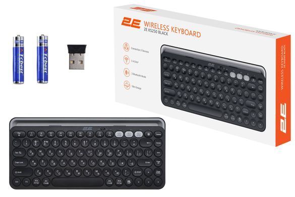 Клавіатура мембранна 2E KS250 84key, WL/BT, EN/UK, чорно-сірий (2E-KS250WBK_UA) [103588]