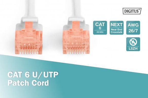 Патч-корд CAT 6 U-UTP, Cu, LSZH AWG 26/7, довжина 0,50 м, колір сірий, DIGITUS by ASSMANN (DK-1617-005) [501755]